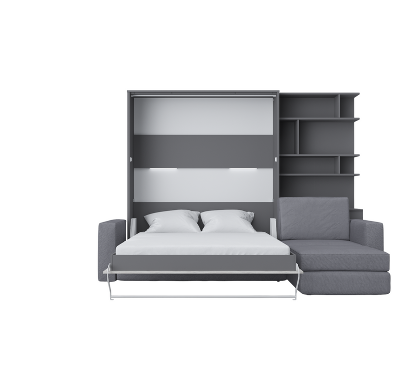 Murphy Bed INVENTO European Queen size with a Sectional Sofa and a Bookcase, mattress included