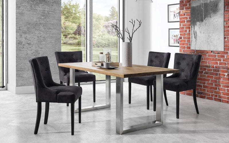 Solid wood Dining Table NEREUS with stainless steel legs