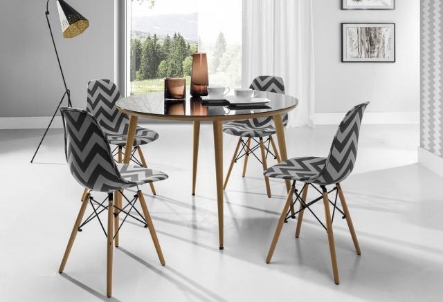 ESSAI Round Glass Top Dining with Beech wooden legs