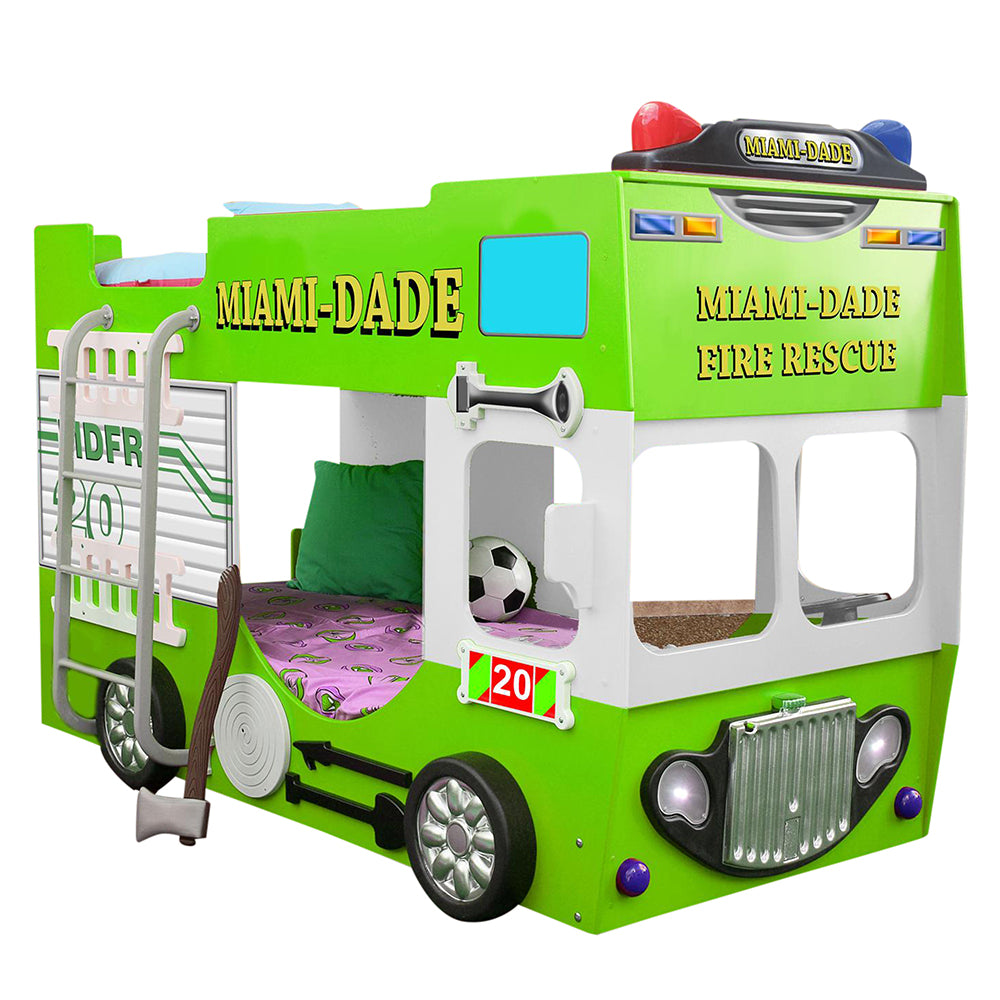 Bunk Bed Green Fire Truck with mattresses