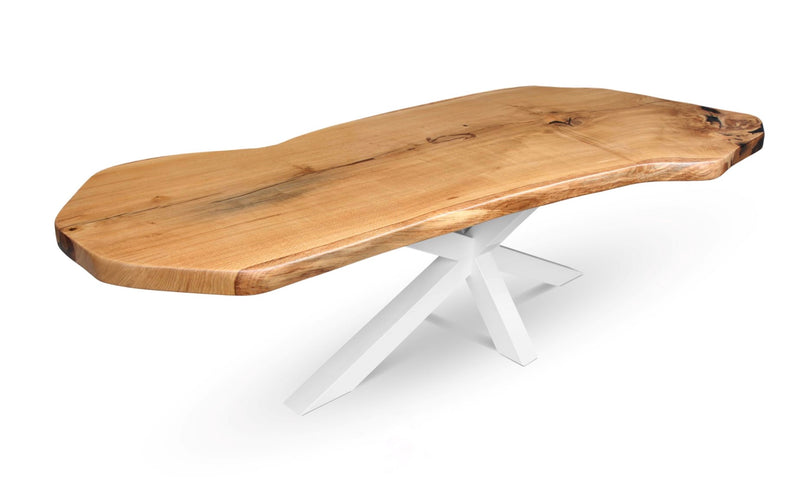 Solid OAK Wood Live edge Dining Table with white metal Legs NOSTRA