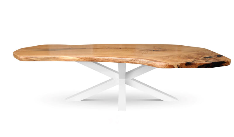 Solid OAK Wood Live edge Dining Table with white metal Legs NOSTRA