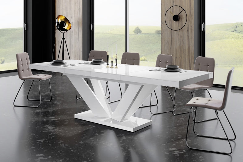 Dining Set AVIVA II 7 pcs. modern glossy Dining Table with 2 self-starting leaves plus 6 chairs