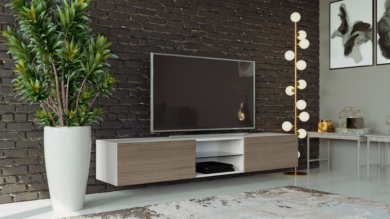 Modern floating 71" long TV Stand VIGO Glass with LED