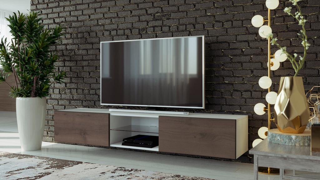 Floating 71 inch TV Stand VIGO glass with LED