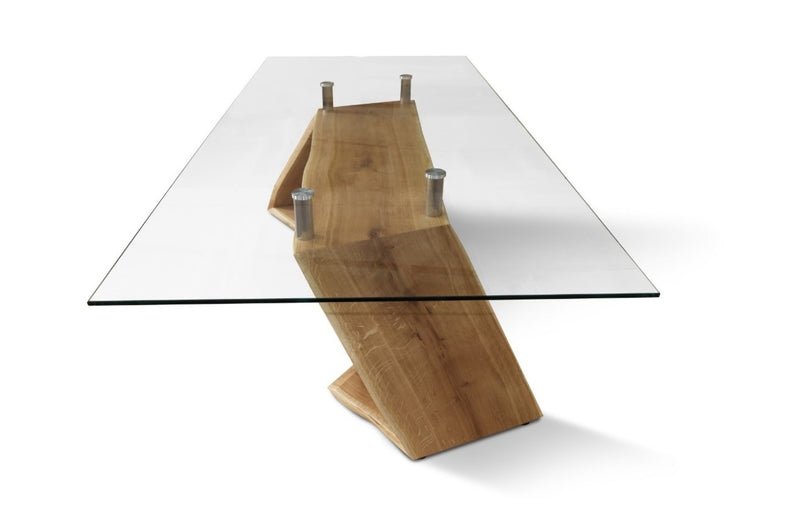 Glass Top with Solid wood base Dining Table ZORG
