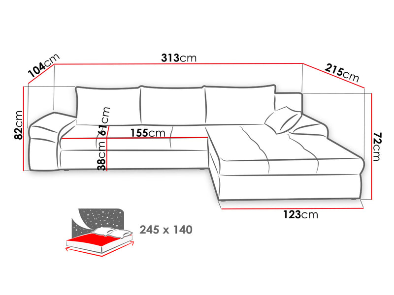 BELLO Sectional Sleeper Sofa, Universal Corner