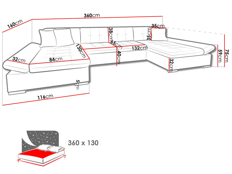 Sectional Sleeper Sofa LIA U-Shape with storage, Universal Corner